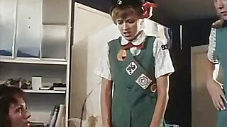 Retro girl scouts and horny mom toy each other hard