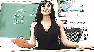 Horny brunette teacher masturbating in front of class Porn Video