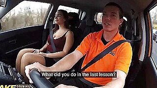 Fake Driving School Curvy brunette Sofia Lee sucks coffee Porn Video