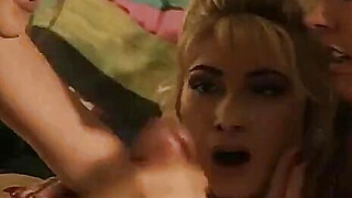 Lusty whore Anna Malle and friends swarming on a lucky mans cock in bed Porn Video