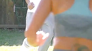 Huge boobs pornstars chasing that big D after jogging Porn Video
