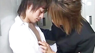 Slim Japanese gay boys blow each other in locker room Porn Video