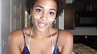 Amateur ebony babe with beautiful black tits gives POV blowjob to dildo and... Porn Video