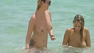 Naked MILFs at the beach teasing Porn Video