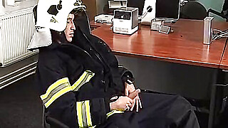 hunky firefighter masturbates in office Porn Video