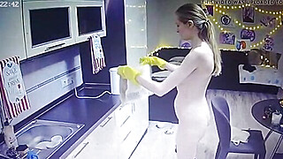 Nude couple at home in living room and kitchen (SpyMobile) Porn Video