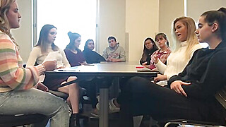 College girl syntribates during focus group Porn Video