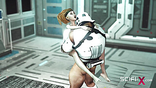 A sexy young hottie gets fucked by stormtrooper in the spaceships Porn Video