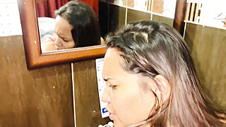 I spy on my stepmother when dad is away from home. We fuck in the bathroom.... Porn Video