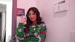 Horny office Christmas party hookup with big titty Latina coworker - Cami Strella + Lev Lieben