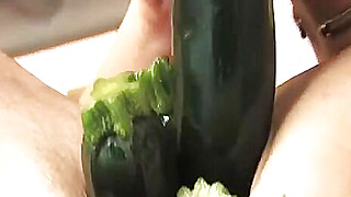 Lilith busty stunning brunette introducing three zucchinis in her pussy Porn Video