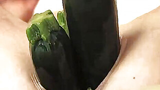 Lilith busty stunning brunette introducing three zucchinis in her pussy Porn Video