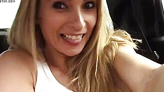 Sexy blonde masturbates in a parking lot and squirts Porn Video