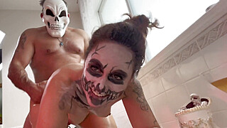 Spooky Slutty Skeleton gets Boned in Bubble Bath While Blowing Big Daddy’s... Porn Video