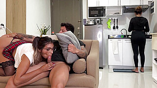 Naughty college girl fucks her mom's boyfriend on the couch in front of her! Porn Video